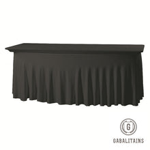 Charger l'image dans la galerie, NAPPE HOUSSE TABLE RECTANGULAIRE SPANDEX 6ft JUPONNEE SWAG NOIR