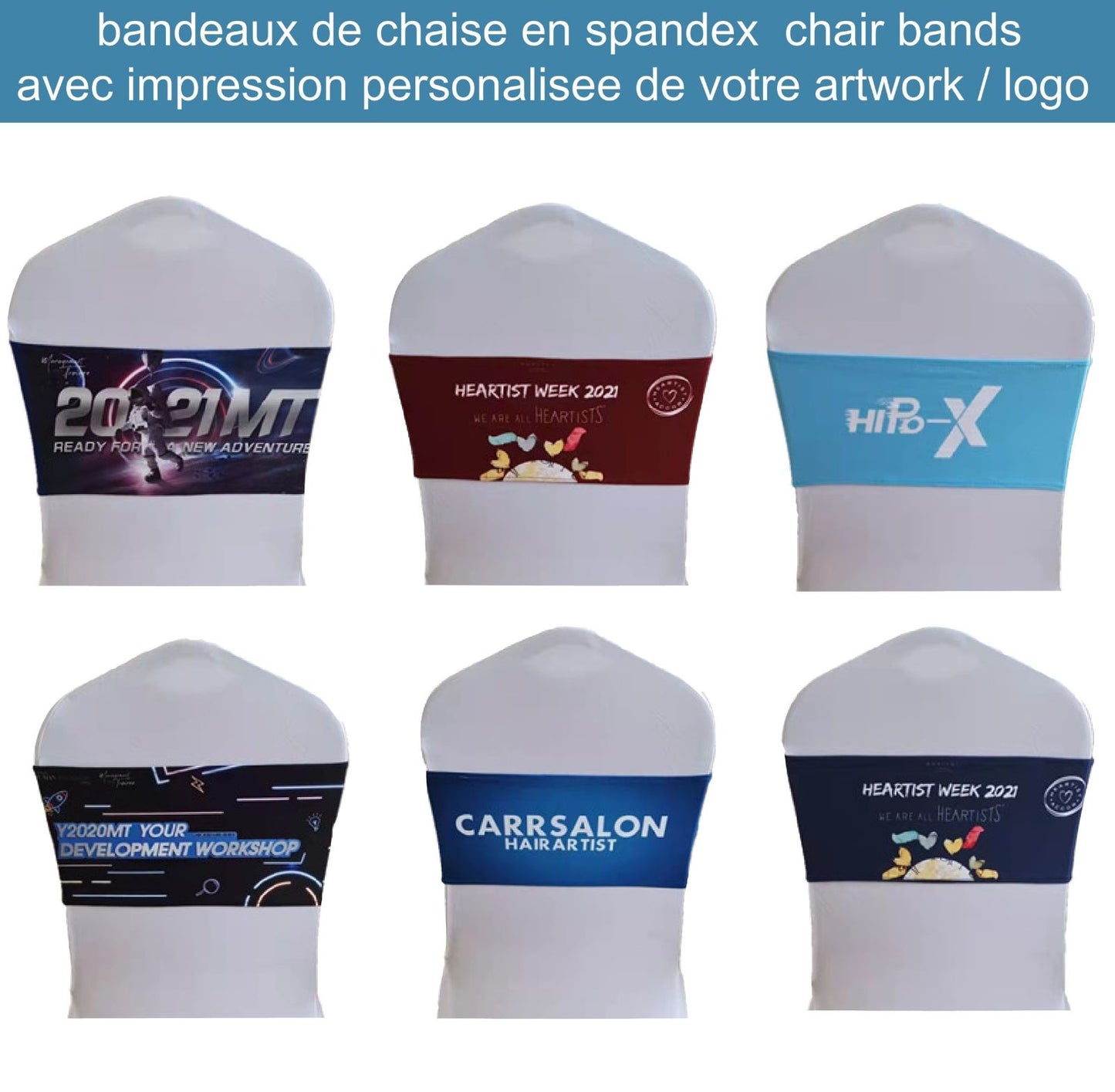 BANDEAU SPANDEX LYCRA POUR CHAISE PERSONNALISABLE COULEUR ET LOGO