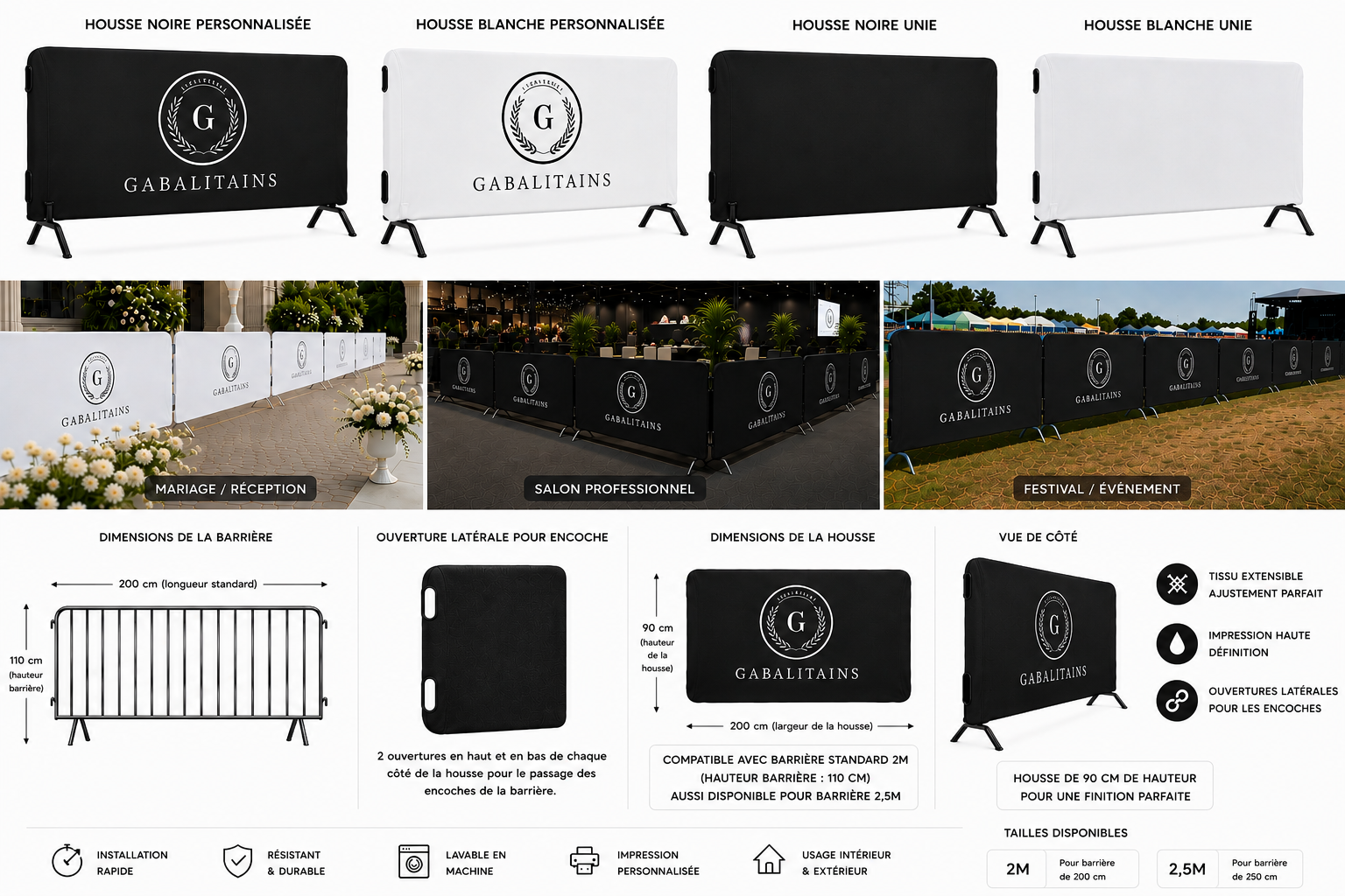 cache housse spandex barriere vauban logo et uni impression personnalisé evenementiel