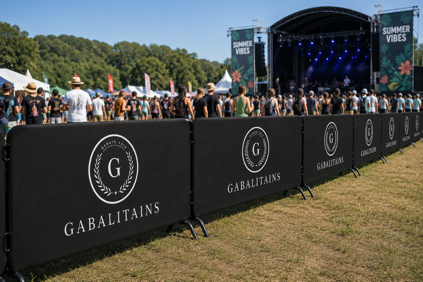 cache housse barriere vauban noir impression logo evenementiel
