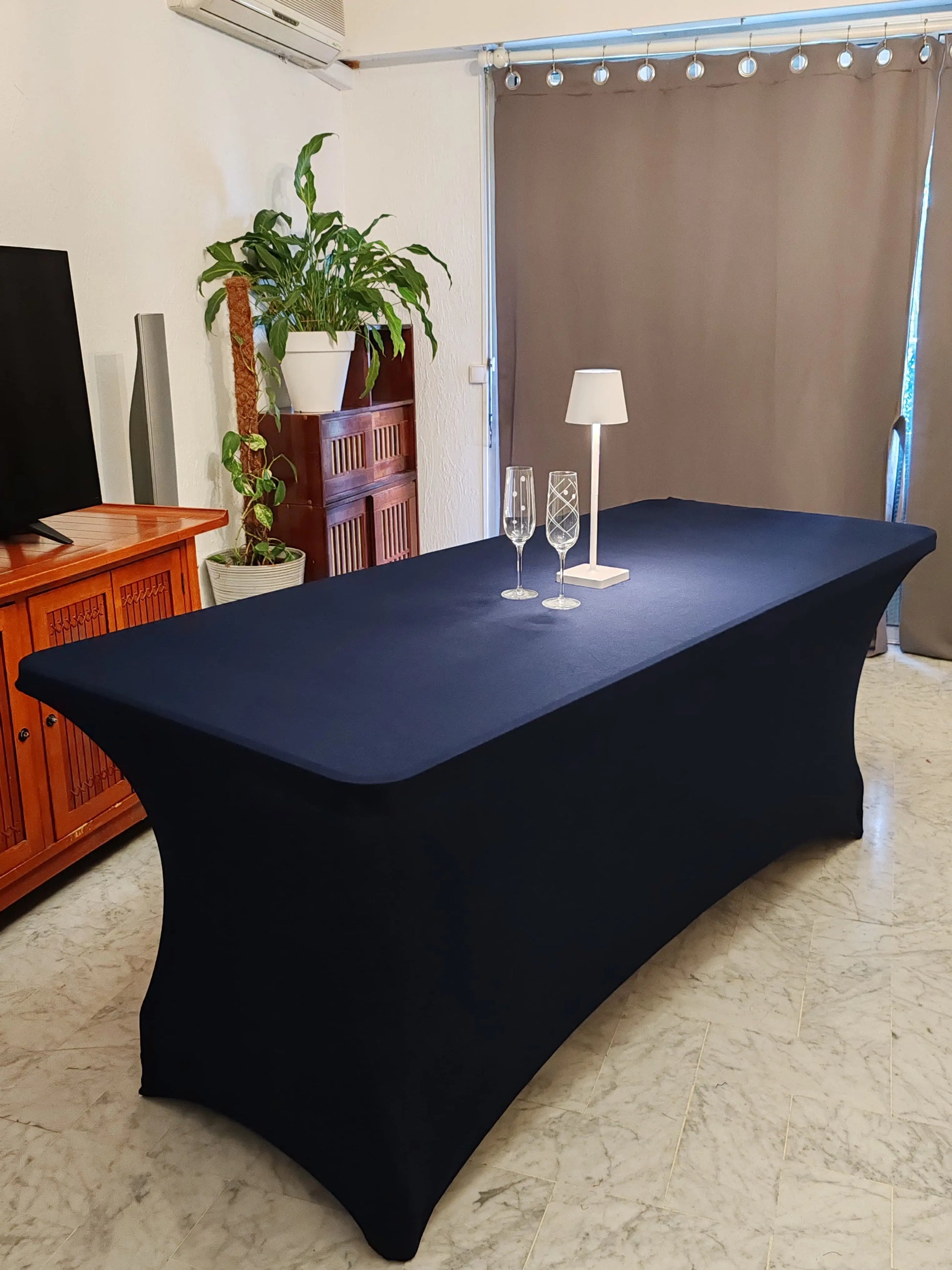 nappe extensible spandex elasthanne evenementiel bleu marine