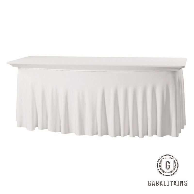 NAPPE HOUSSE TABLE RECTANGULAIRE SPANDEX 6ft JUPONNEE SWAG BLANC