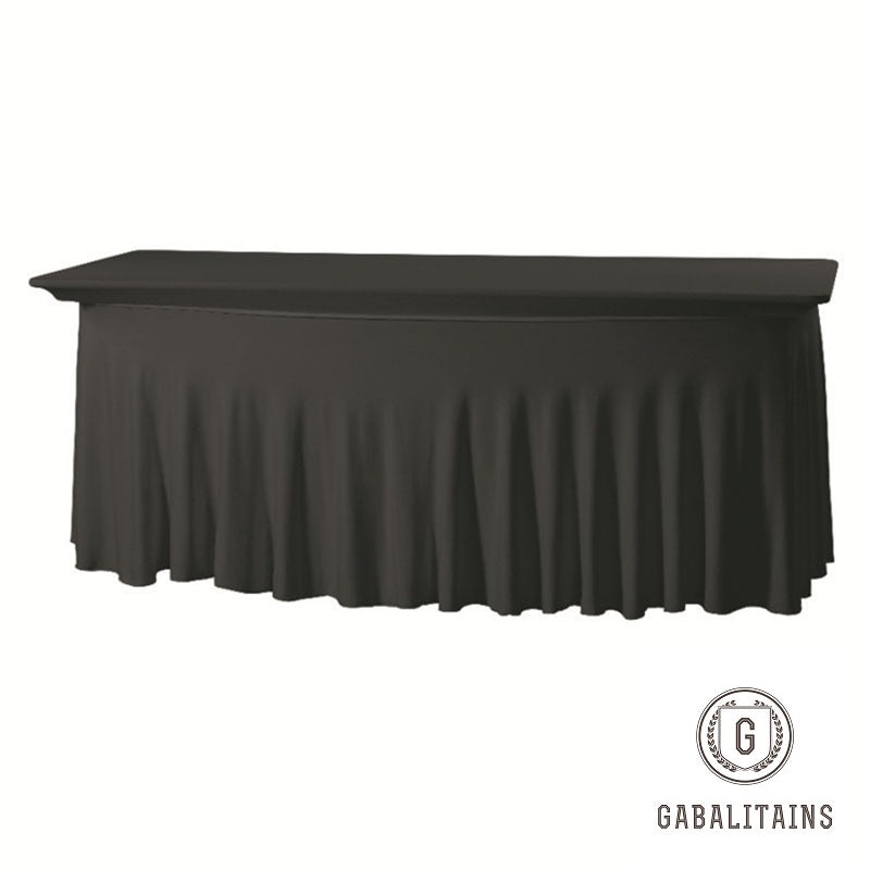 NAPPE TABLE RECTANGULAIRE SPANDEX  LYCRA JUPONNEE PLISSE NOIR