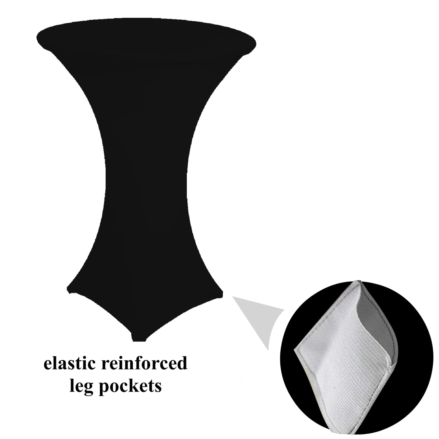 NAPPE BAR COCKTAIL RONDE SPANDEX Ø60 NOIR BLANC PIEDS RENFORCES